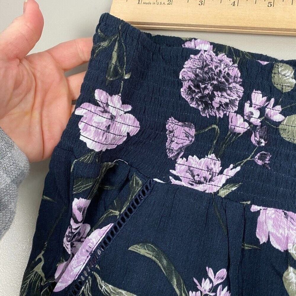 Three Dots Wide Leg Pants Womens XL Blue Dark Floral Baggy Gauzy Cottagecore - Picture 5 of 13